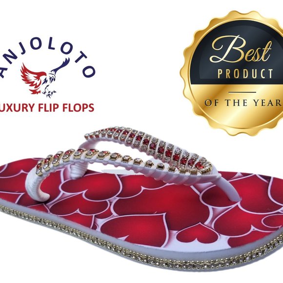 Women's Luxury Flip Flops with hearts, crystals and rhinestones, all occasions. - Picture 13 of 17
